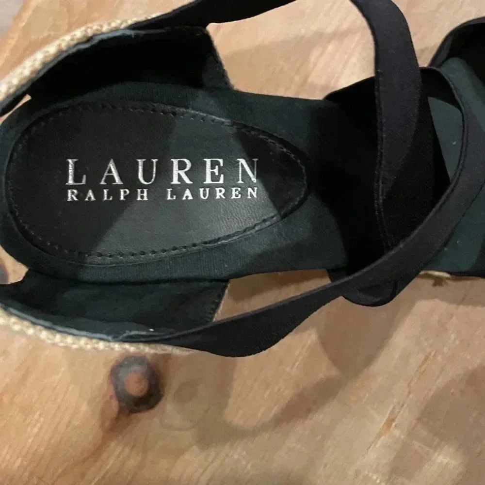 Lauren Ralph Lauren Vintage Woven Navy/Cream Espadrille 3” wedge size 9 - Picture 5 of 6